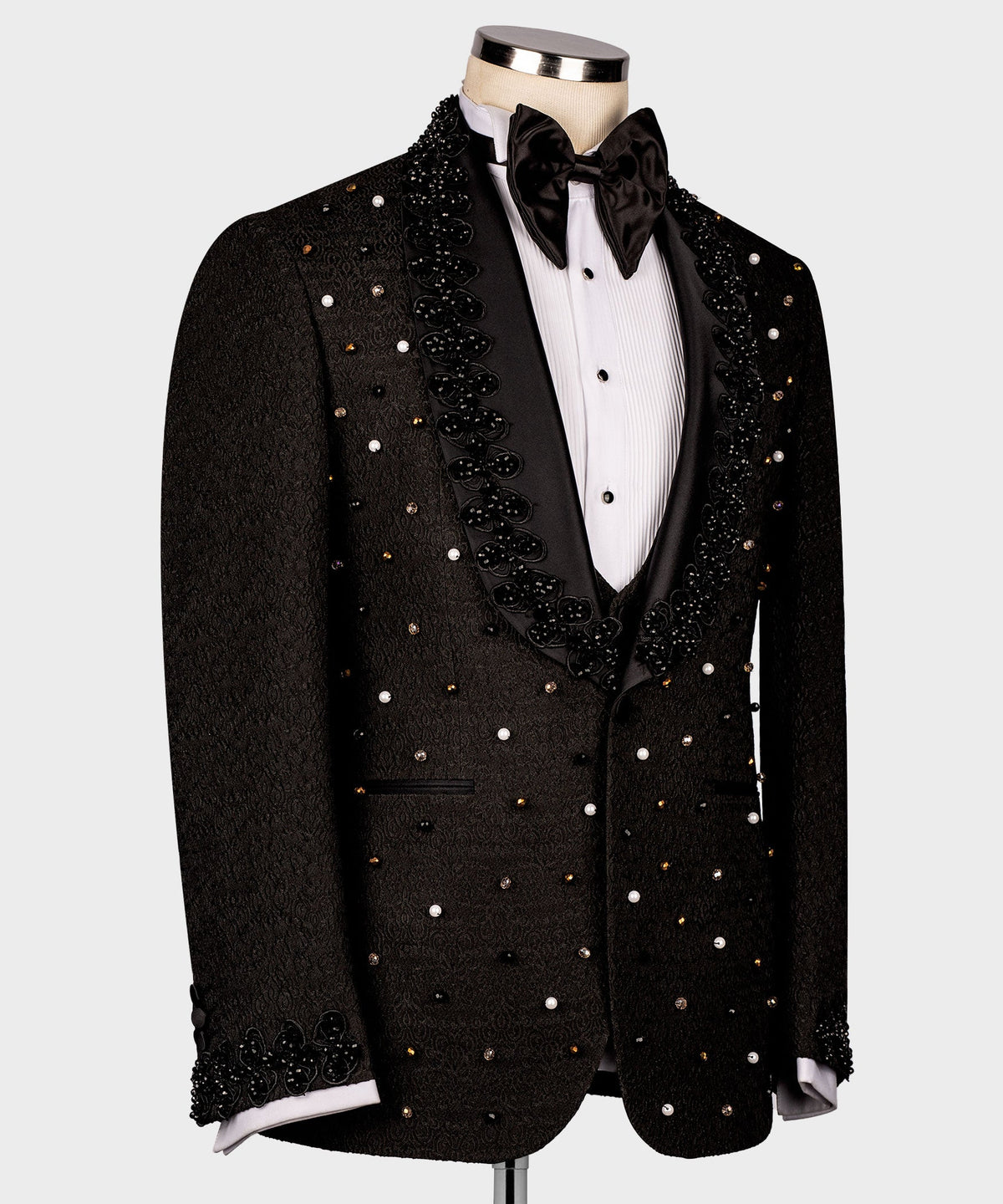 Valerio Milano Men's Black Crystal Jewelried Special Tuxedo Custom Design Vest Suit