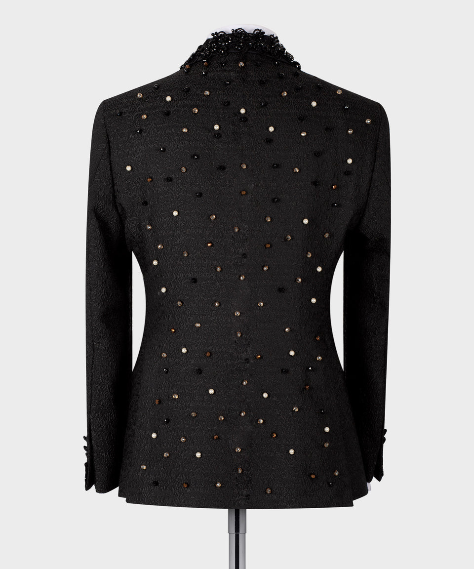 Valerio Milano Men's Black Crystal Jewelried Special Tuxedo Custom Design Vest Suit