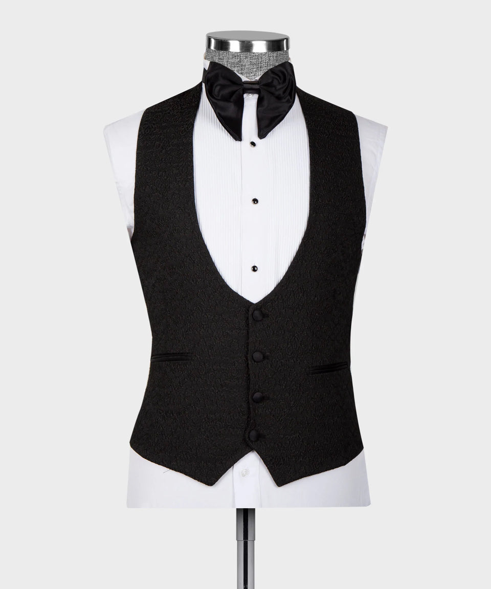 Valerio Milano Men's Black Crystal Jewelried Special Tuxedo Custom Design Vest Suit