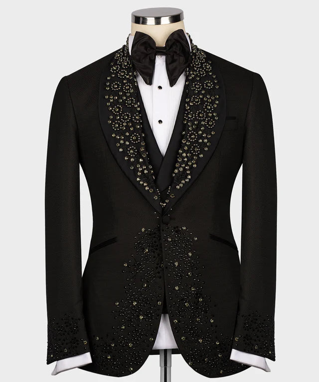 Valerio Milano Black Gem Stone Collar Black Custom Tuxedo