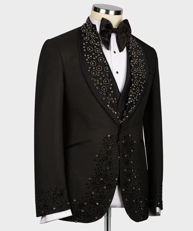Valerio Milano Black Gem Stone Collar Black Custom Tuxedo