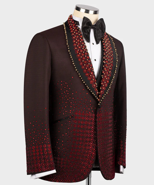 Valerio Milano Round Patterned Custom Burgundy Tuxedo