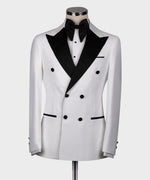 Valerio Milano Men's Black Satin Collar White Classic Tuxedo Double Breasted Straight leg Trousers