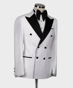 Valerio Milano Men's Black Satin Collar White Classic Tuxedo Double Breasted Straight leg Trousers