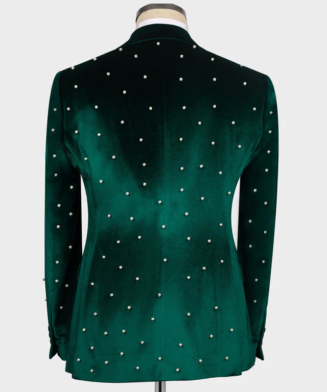 Valerio Milano Pearl Embroidered Green Velvet Tuxedo