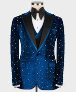 Valerio Milano Pearl Embroidered Blue Velvet Tuxedo