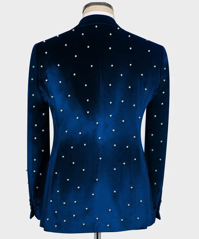 Valerio Milano Pearl Embroidered Blue Velvet Tuxedo