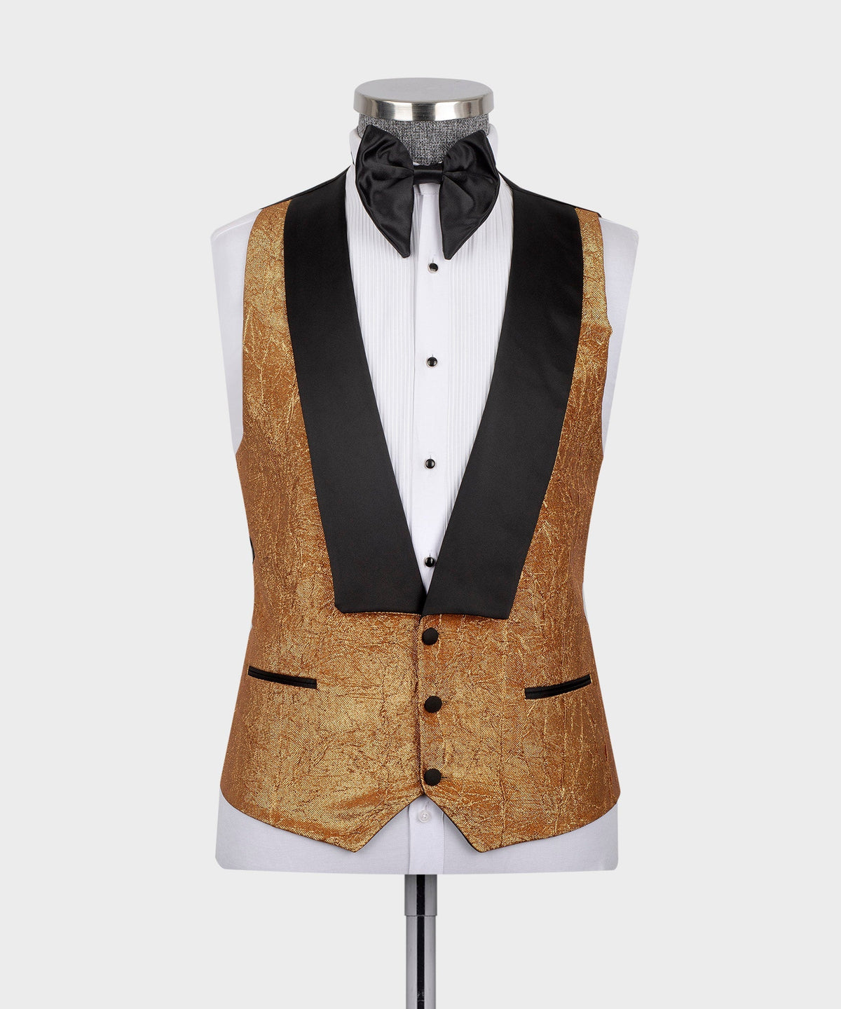 Valerio Milano Men's Silk & Wool Cracked Gold Pattern Custom Tuxedo One Button Vest Suit