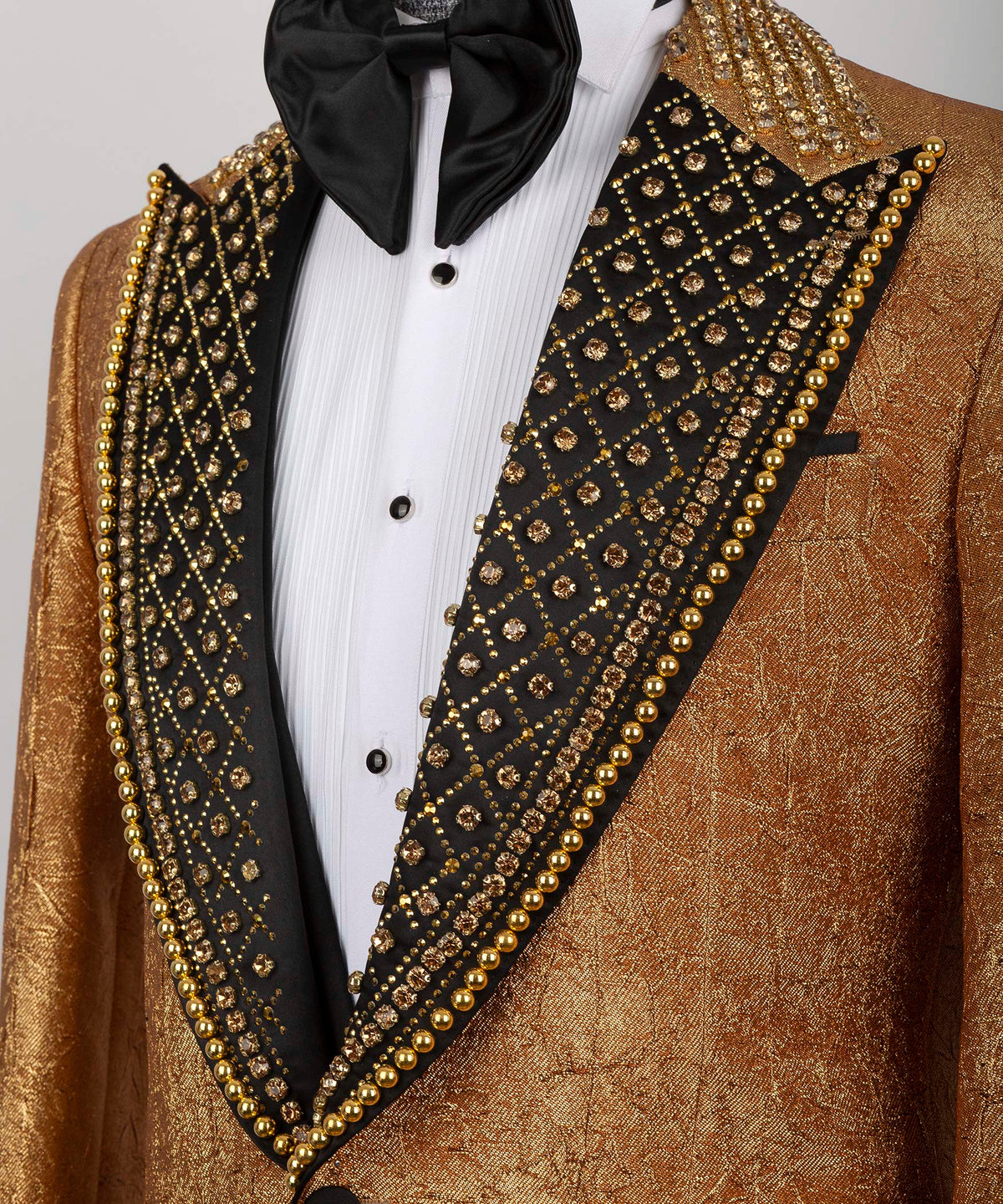 Valerio Milano Men's Silk & Wool Cracked Gold Pattern Custom Tuxedo One Button Vest Suit