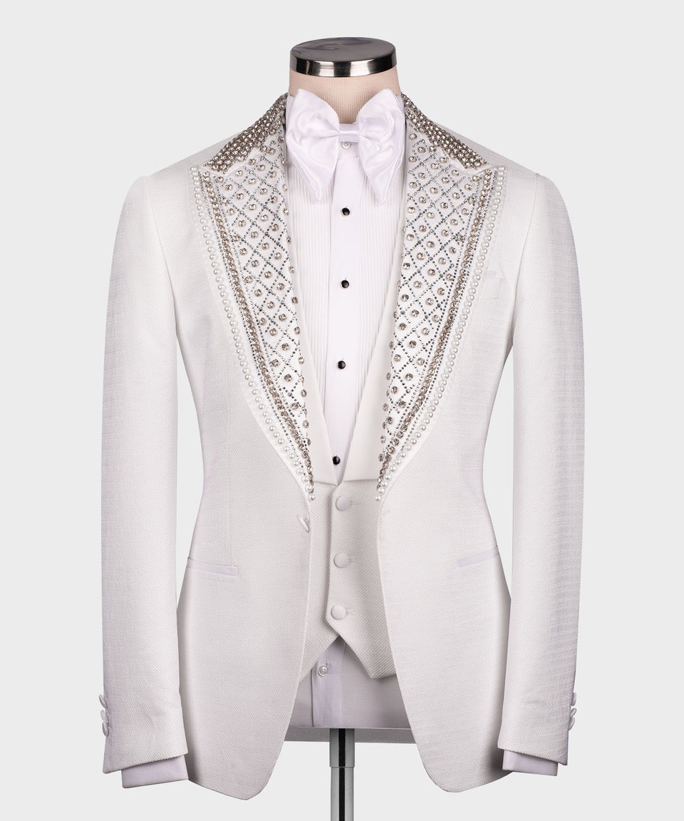 Valerio Milano Men's White Custom Desing Classic Vest Suit W/ Bowtie