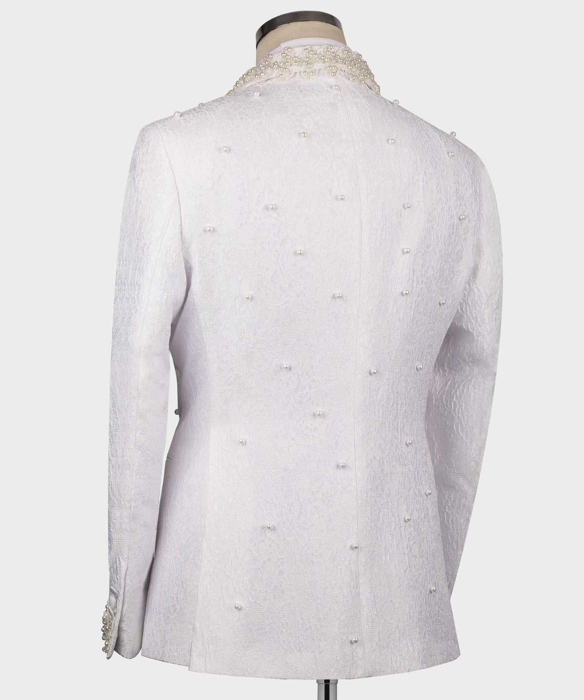 Valerio Milano Men's Pearl Embroidered White Tuxedo Front One Button Vest Suit