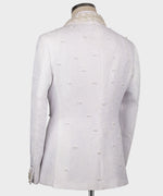 Valerio Milano Men's Pearl Embroidered White Tuxedo Front One Button Vest Suit