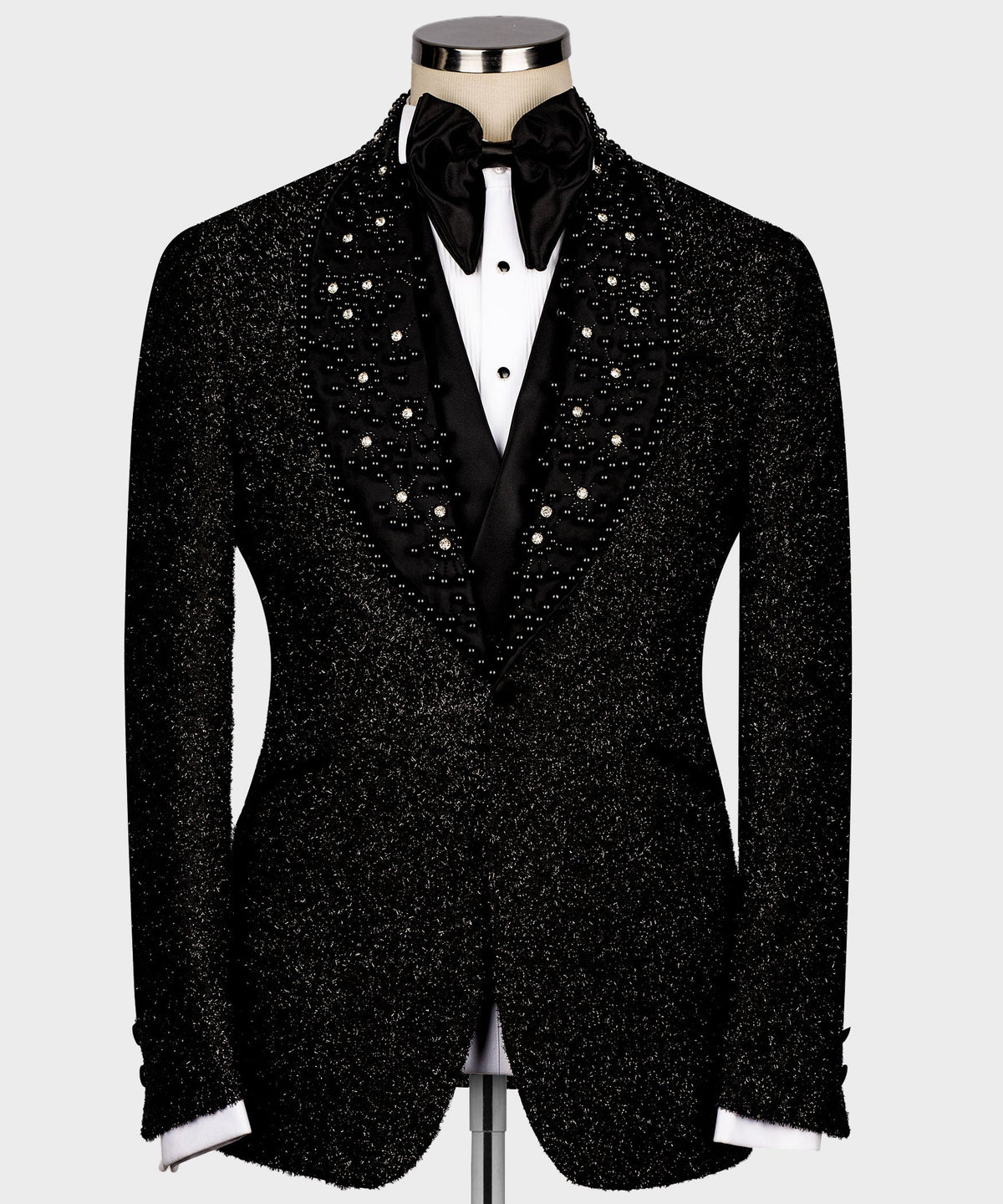 Valerio Milano Men's Black Custom Desing Glitter Tuxedo Vest Suit W/ Bowtie