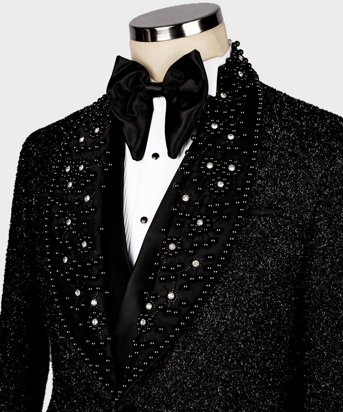 Valerio Milano Men's Black Custom Desing Glitter Tuxedo Vest Suit W/ Bowtie