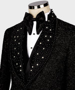 Valerio Milano Men's Black Custom Desing Glitter Tuxedo Vest Suit W/ Bowtie