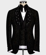 Valerio Milano Men's Black Custom Desing Glitter Tuxedo Vest Suit W/ Bowtie