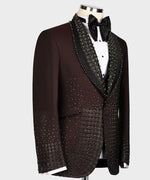 Valerio Milano Satin Lalaped Round Patterned Custom Burgundy Tuxedo