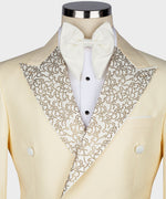 Valerio Milano Italian Men's Gold Gemstone Embriored Cream Tuxedo Custom Desing Vest Suit