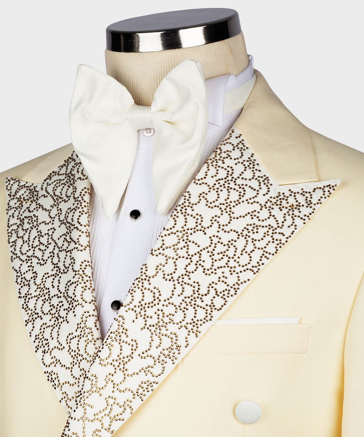 Valerio Milano Italian Men's Gold Gemstone Embriored Cream Tuxedo Custom Desing Vest Suit