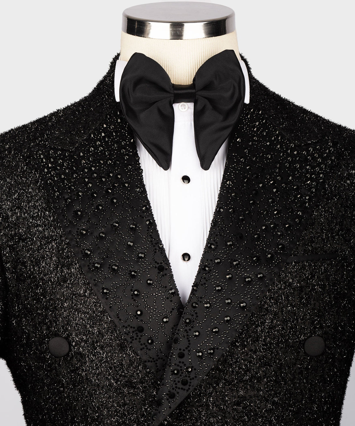 Valerio Milano Men's Black Gemstone Embriored Vest Suit W/ Trousers