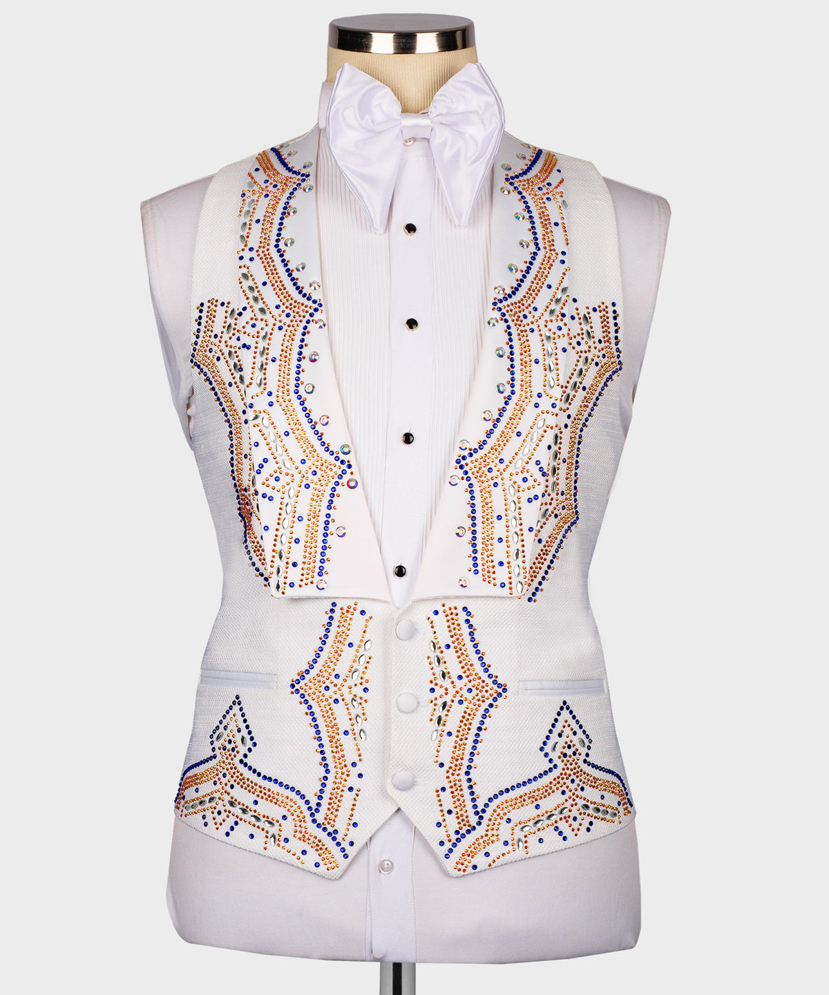 Valerion Milano Men's White Front One Button Oriental Pattern Tuxedo Custom Desing Vest Suit