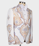 Valerion Milano Men's White Front One Button Oriental Pattern Tuxedo Custom Desing Vest Suit