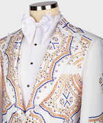 Valerion Milano Men's White Front One Button Oriental Pattern Tuxedo Custom Desing Vest Suit