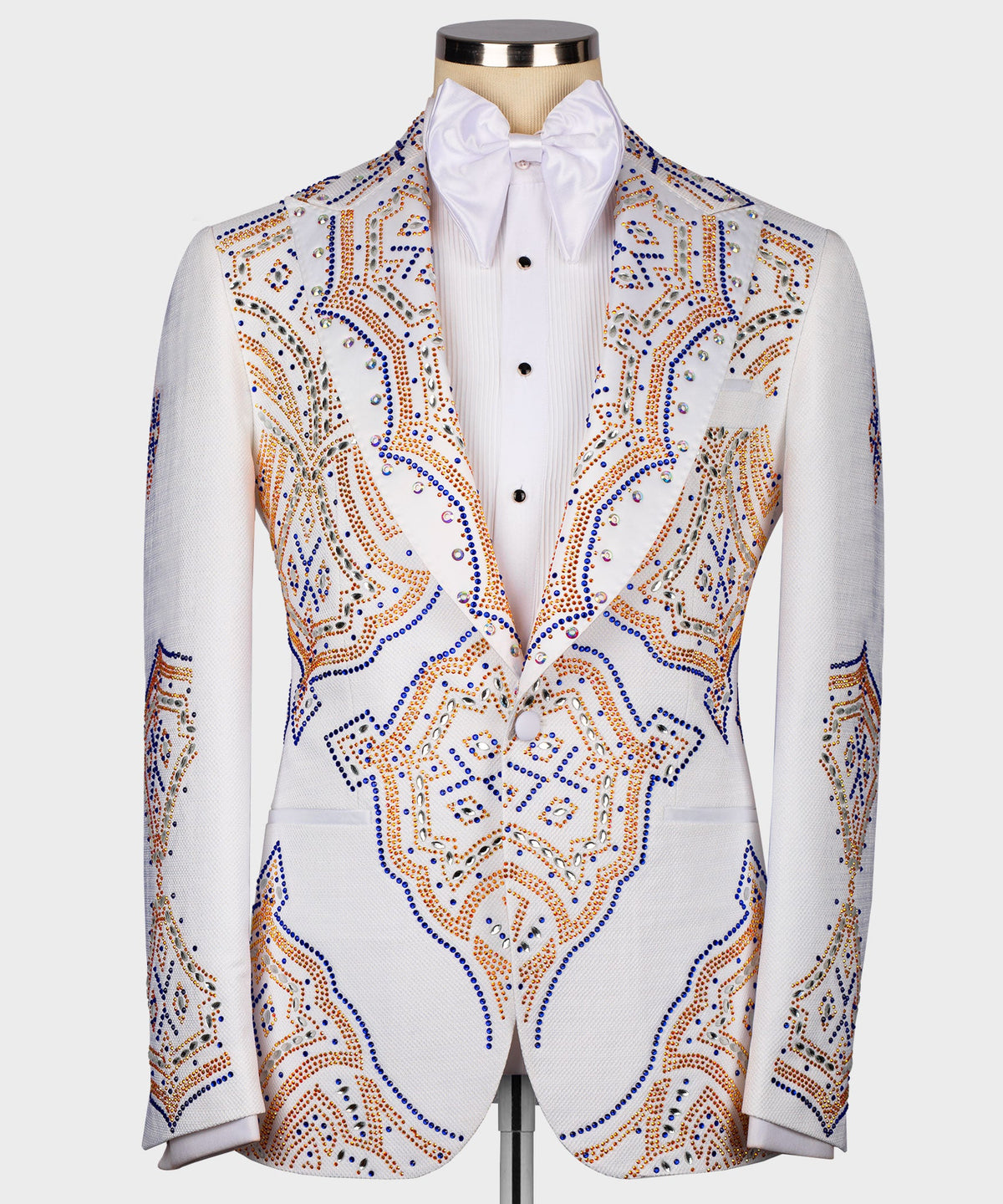 Valerion Milano Men's White Front One Button Oriental Pattern Tuxedo Custom Desing Vest Suit