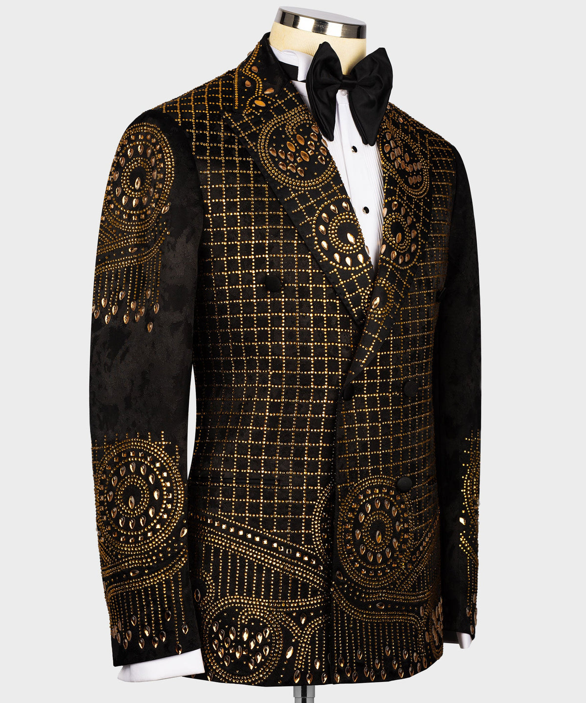 Valerio Milano Men's Black Gold Authentic Embroidered Detail Tuxedo Custom Desing Vest Suit