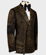 Valerio Milano Men's Black Gold Authentic Embroidered Detail Tuxedo Custom Desing Vest Suit