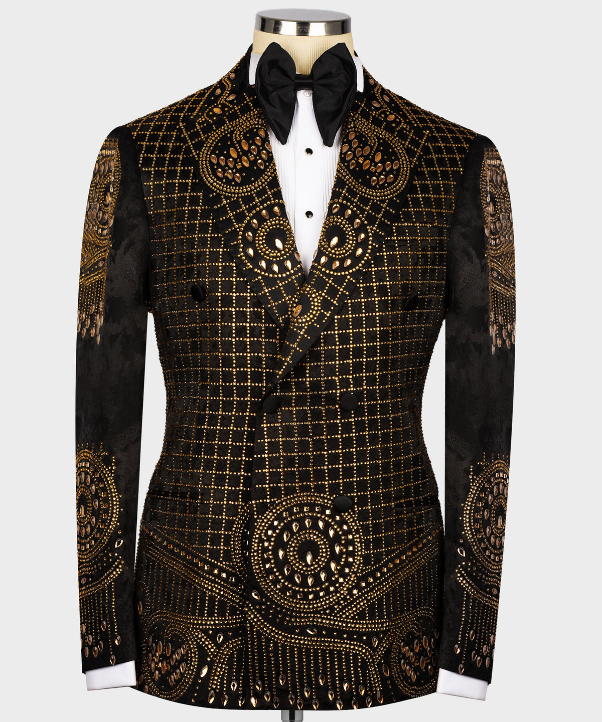 Valerio Milano Men's Black Gold Authentic Embroidered Detail Tuxedo Custom Desing Vest Suit