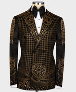 Valerio Milano Men's Black Gold Authentic Embroidered Detail Tuxedo Custom Desing Vest Suit