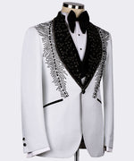 Valerio MilanoMen's White Feather Stencil Detailed Stone Embroidered Tuxedo Vest Suit