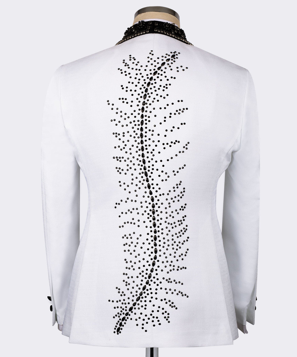 Valerio MilanoMen's White Feather Stencil Detailed Stone Embroidered Tuxedo Vest Suit