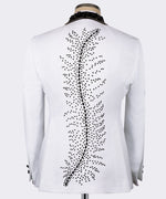Valerio MilanoMen's White Feather Stencil Detailed Stone Embroidered Tuxedo Vest Suit