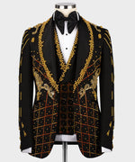 Valerio Milano 3-Piece Italian Men's Suit Crystal Stone Special Black Tuxedo Suit
