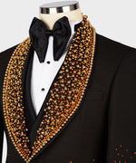 Valerio Milano Men's Gold Stone Embroidered Custom Desing Vest Suit W/ Pant