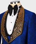 Valerio Milano Men's Gold Gem Stone Blue Special Tuxedo Front One Button W/ Waistcoat Trousers