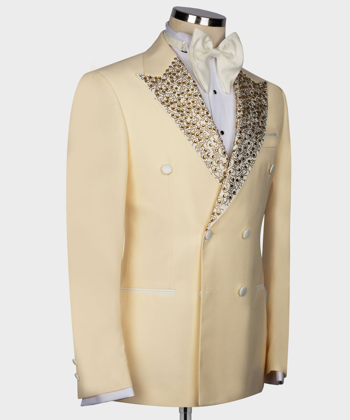 Valerio Milano Men's Gold Gemstone Embriored Light Yellow Tuxedo Custom Desing Vest Suit
