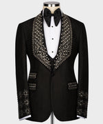 Valerio Milano Men's Black Antrasit Gem Stone Blue Special Tuxedo Custom Desing Vest Suit