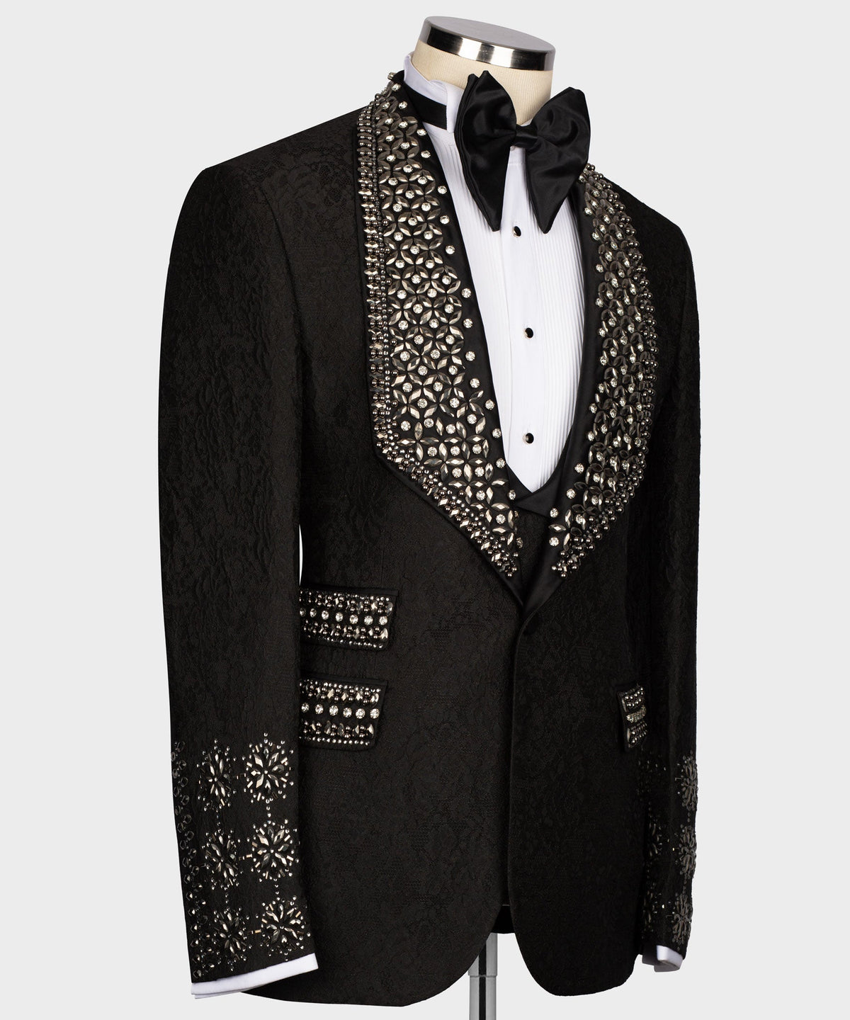Valerio Milano Men's Black Antrasit Gem Stone Blue Special Tuxedo Custom Desing Vest Suit