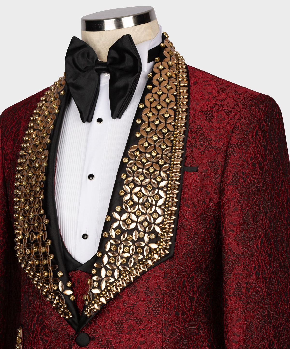 Valerio MilanoMen's Gold Gem Stone Red Laleped Special Tuxedo Custom Desing Vest Suit