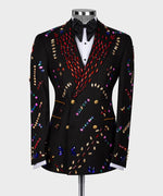 Valerio Milano Men's Black Crystal Colored Stone Special Tuxedo Vest Suit W/ Pant
