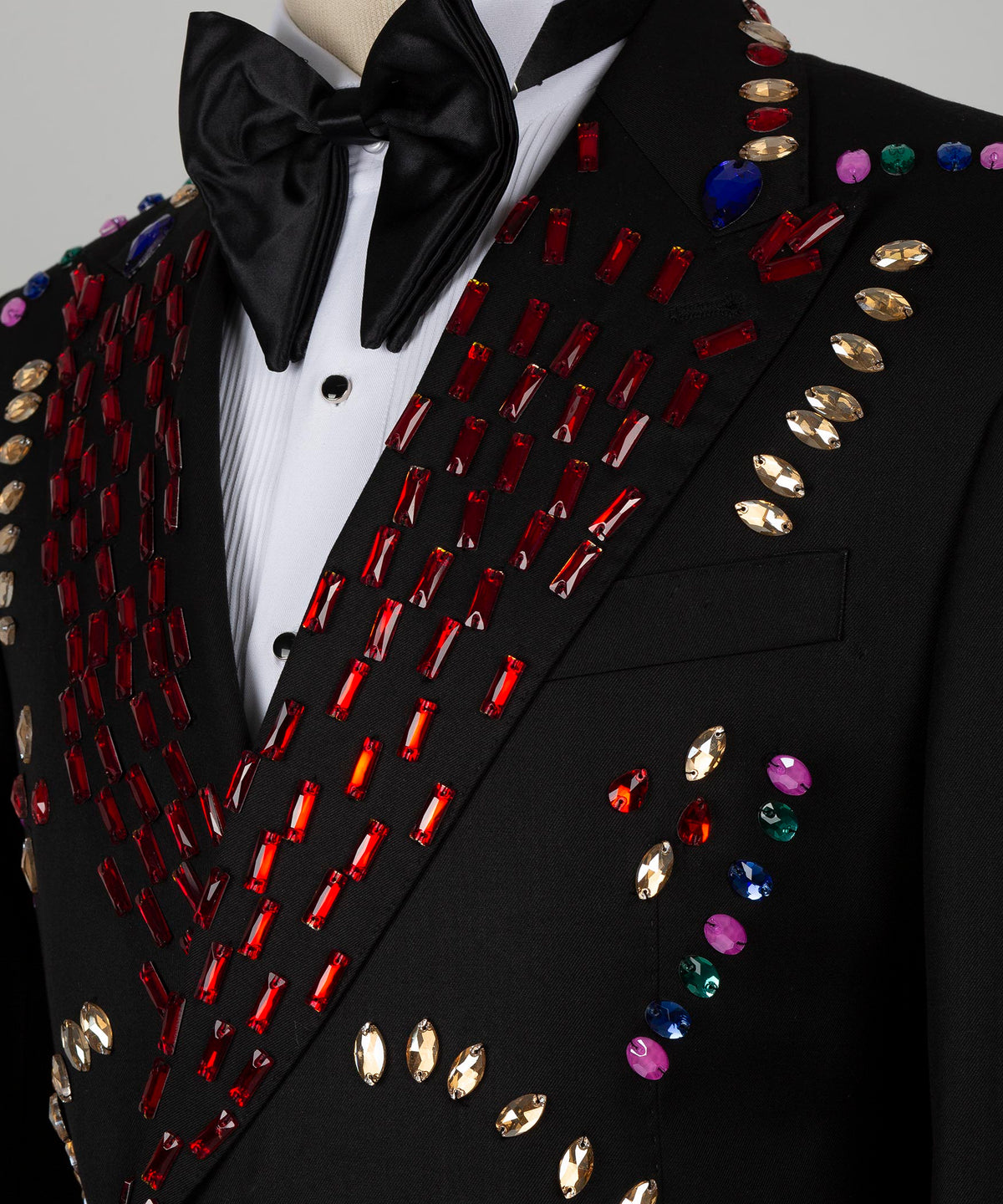 Valerio Milano Men's Black Crystal Colored Stone Special Tuxedo Vest Suit W/ Pant