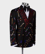 Valerio Milano Men's Black Crystal Colored Stone Special Tuxedo Vest Suit W/ Pant