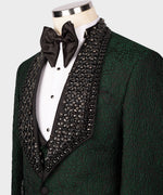 Valerio Milano Men's Black Gem Stone Green Laleped Special Tuxe Vest Suit W/ Pant