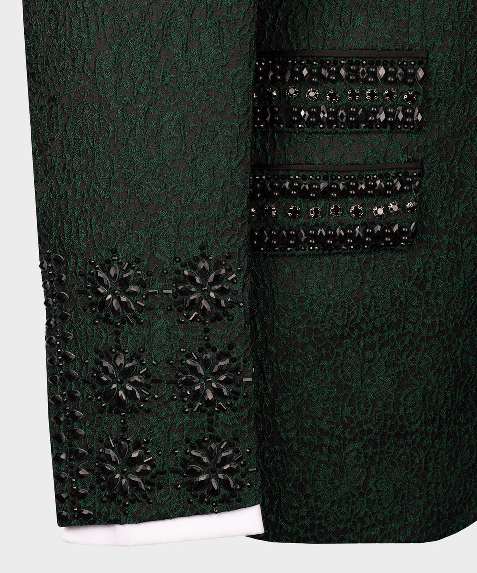 Valerio Milano Men's Black Gem Stone Green Laleped Special Tuxe Vest Suit W/ Pant