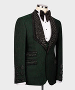 Valerio Milano Men's Black Gem Stone Green Laleped Special Tuxe Vest Suit W/ Pant
