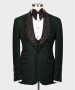 Valerio Milano Men's Black Gem Stone Green Laleped Special Tuxe Vest Suit W/ Pant