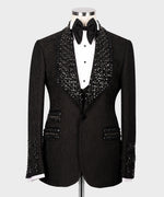 Valerio Milano Men's Black Gem Stone 100% Silk Satin Custom Desing Vest Suit
